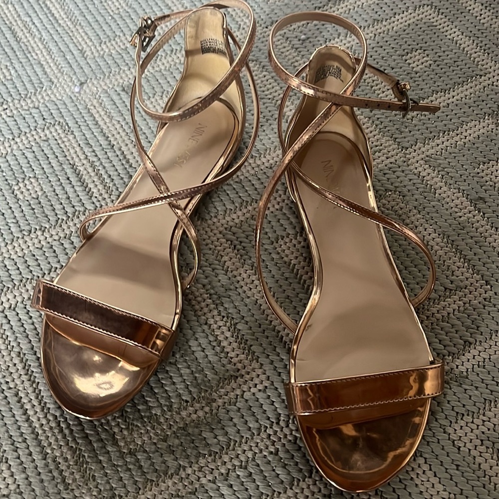 Rose gold ankle strap sandals